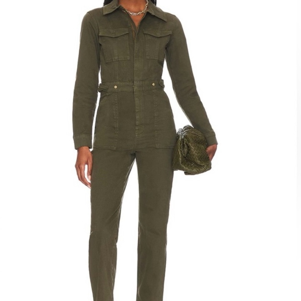 Good American Green Utility Jumpsuit with Belted Waist